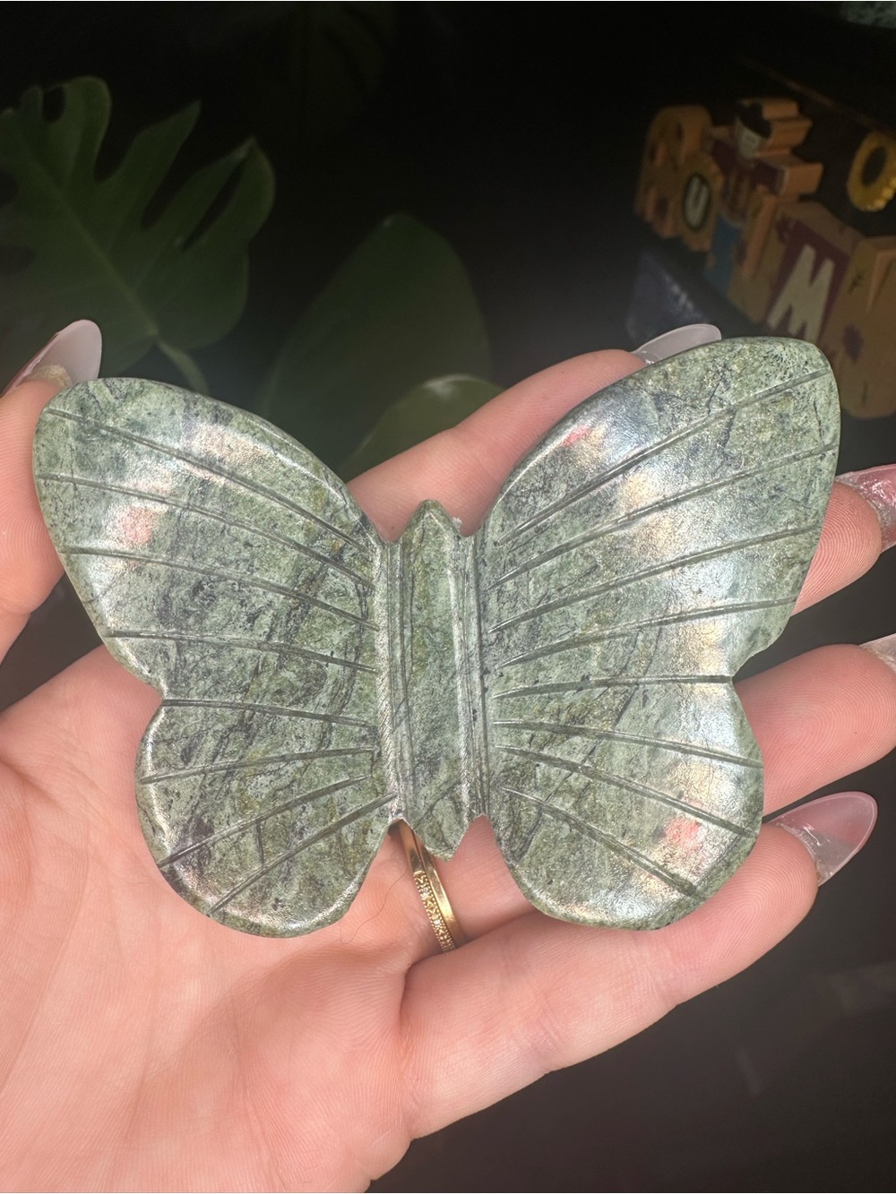 One Green Jasper Crystal/Stone Butterfly